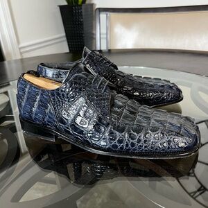 Slick Exotica Genuine Caiman Belly  Leather Dress Shoes Men's Navy Blue Sz 11